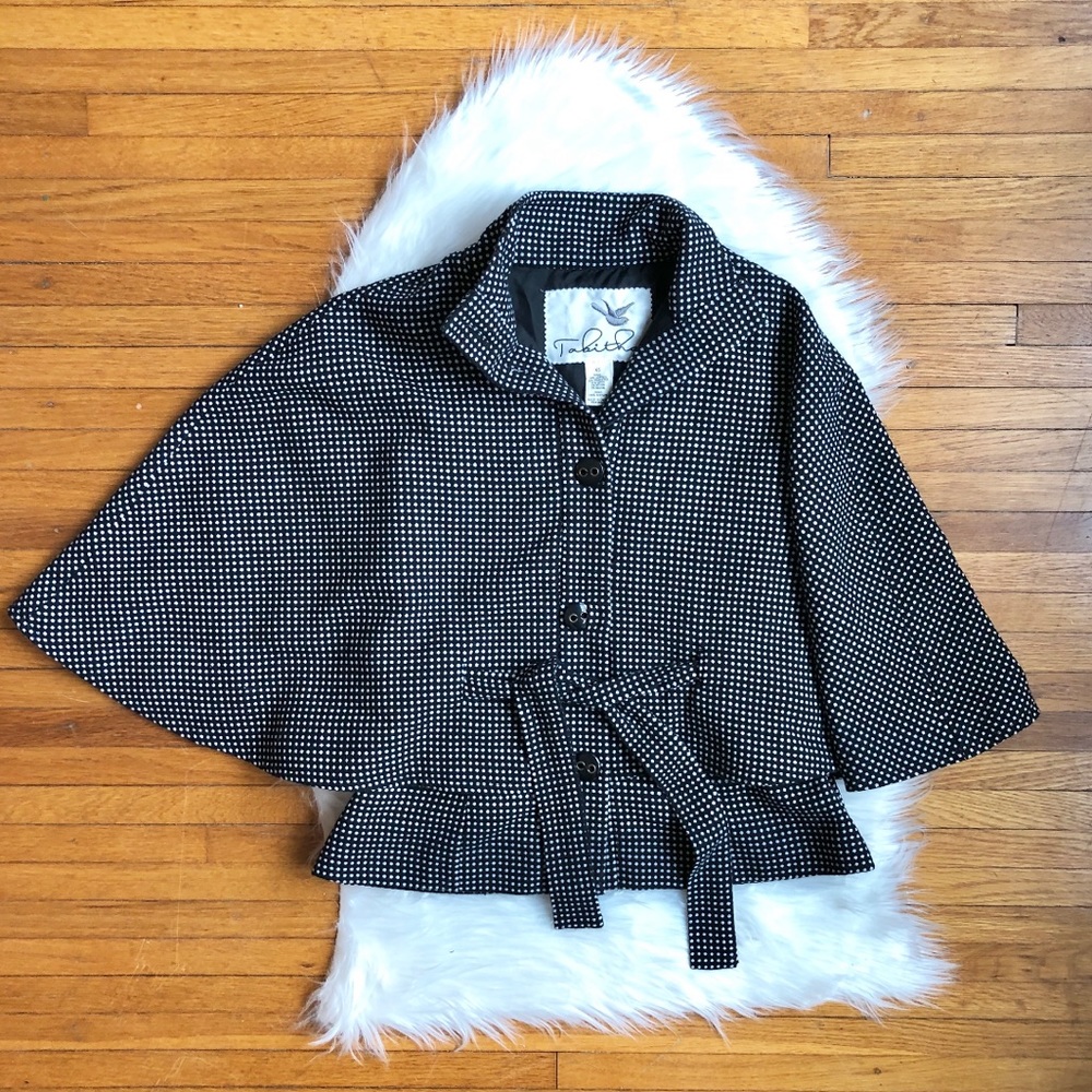 Anthropologie Poncho Tabitha Black Polka Dot Cape